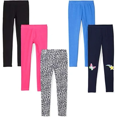 Obrázek Amazon Essentials Mädchen Leggings, 5er Pack, Blau/Marineblau/Rosa/Schwarz/Weiß Herzen, 9 Jahre