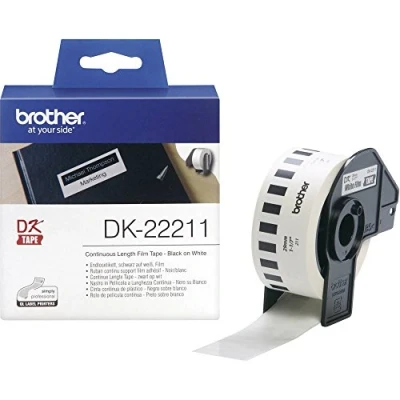 Obrázek Brother DK 22211 nekonečné etikety film (29 mm široký, 15,24 m dlouhý, pro tiskárnu štítků QL) černé na bílé