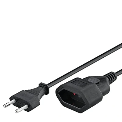 Obrázek Goobay 50510 Napájecí kabel prodloužení 2pólový Euro síťový Eurozástrčka typ C univerzální Eurokabel plochá zástrčka černá prodlužovací 5 m