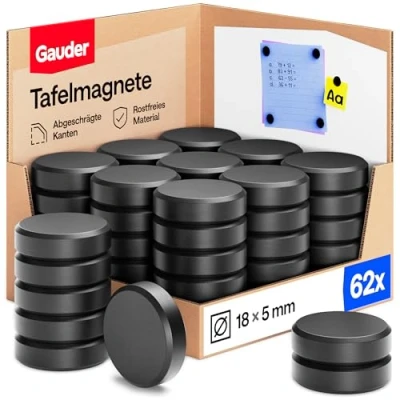 Obrázek GAUDER magnety pro magnetickou tabuli 62 x silné bílou tabuli, nástěnku a chladničku černé