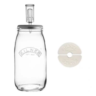 Obrázek Kilner Fermentovací sada, 3litrové sklo s kvašením víkem, jednoduché konzervace zeleniny, 1x fermentační sklo, silikonové víko, plastový ventil, 2x keramická závaží, zavařovací sklenice 3