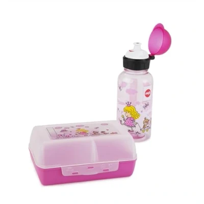 Obrázek Emsa Kids sada s motivem princezny, láhev na pití + krabička chléb, 400ml nepropustná láhev, dóza posuvnou přepážkou, růžová, 518137, Princess