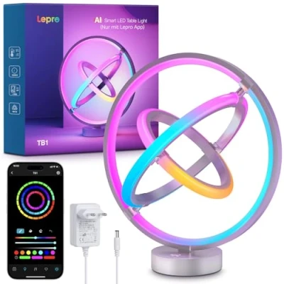 Obrázek Lepro AI Smart stolní lampa TB1, průvodce světelným designem, synchronizace hudby/APP hlasové ovládání LED lampa, stmívatelná, RGB + IC technologie, kompatibilní s Alexa/Google, bez