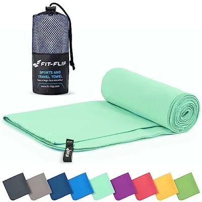 Obrázek Fit Flip Ručník z mikrovlákna kompaktní ručníky ideální jako sportovní ručník, cestovní plážová osuška rychleschnoucí a lehká velký (50 x 100 cm, tyrkysová)