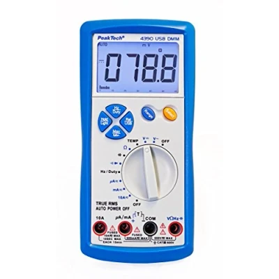 Obrázek PeakTech True RMS digitální multimetr 6000 Counts s USB, zkoušečka průchodu a autororange CAT III 600 V, 1 kus, P 4390, modrá bílá