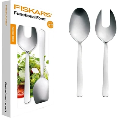 Obrázek Fiskars Salátový příbor, 2dílný, kvalitní ocel, stříbrná/matná, funkční tvar, 1002960