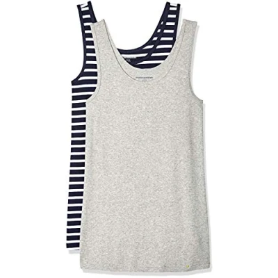 Obrázek Amazon Essentials Damen Tanktop schlanke Passform, 2er Pack, Hellgrau Meliert/Marineblau Weiß Streifen, M
