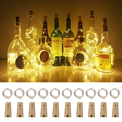Obrázek Vicloon LED světlo do láhve, 【10 kusů】 světla na láhve 2 m 20 teplá bílá světelné řetězy víno láhev korkové pro DIY, party, svatební nálada