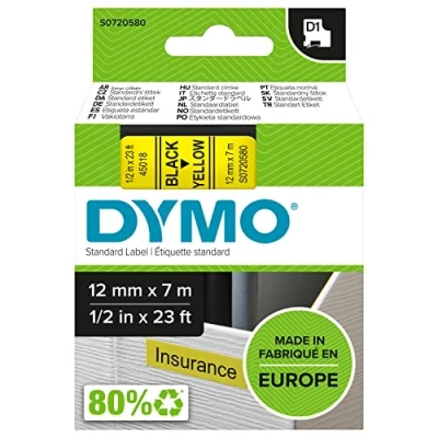 Obrázek Dymo S0720770 D1 etikety (samolepicí, pro tiskárnu LabelManager, role 6 mm x 7 m), černá na průhledné.