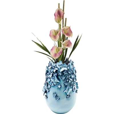 Obrázek Kare Design Deko Vase Butterflies Hellblau, Keramikvase für Kunstpflanzen, Schmetterling Motiv, Tischvase, Vase, Blumenvase fürs Wohnzimmer, Accessoire, 35cm Höhe