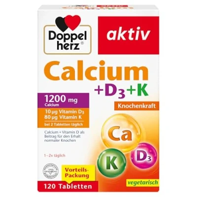 Obrázek Doppelherz Vápník + vitamin D3 s vápníkem a vitaminem k jako příspěvek normálnímu zachování kostí 120 tablet