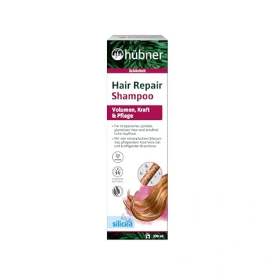 Obrázek Hübner Originální šampon Silicea Hair Repair Certifikovaná přírodní kosmetika pro poškozené a vlasy s gelem kyselinou křemičitou aloe vera veganská 200 ml