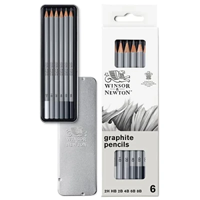 Obrázek Winsor &amp; Newton 490006 precizních tužek Graphic, 6 skicovacích v kovové krabičce, 2H, HB, 2B, 4B, 6B, 8B, 1 kus (balení ks)