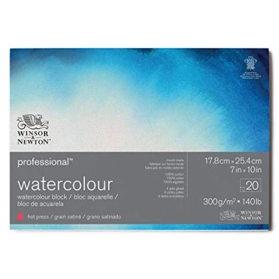Obrázek Winsor &amp; Newton Profesionální akvarelový papír 6664005 v bloku 20 listů 17,8 x 25,4 cm, 300 g/m², satén, světlý přírodní bílý archivovatelné kvalitě, odolný vůči žloutnutí