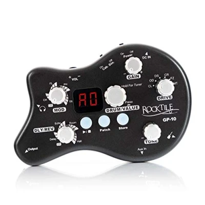 Obrázek Rocktile GP 10 kytary multiefekt zařízení/zesilovač sluchátek Amp (8 druhů efektů a bubnový loop přehrávač se 40 rytmy, klip na opasek, napájení přes síťový zdroj/baterie)