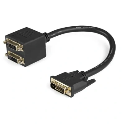 Obrázek StarTech.com DVI D na 2x 30cm Splitter kabel Dual Link DVI25 Y konektor/2x zdířka adaptér pozlacené kontakty (DVISPL1DD)