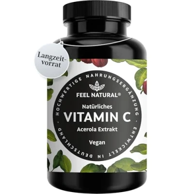 Obrázek Kapsle Acerola přírodní vitamín C ve vysokých dávkách 180 veganských kapslí v zásobě 6 měsíců bez nežádoucích přísad laboratorně testováno, veganské a vyráběné Německu