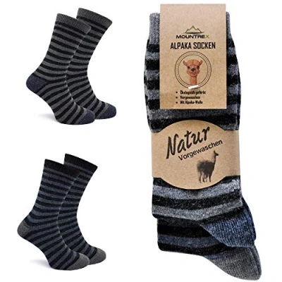 Obrázek MOUNTREX® ponožky alpaka, vlněné pro dámy a pány zimní ponožky, teplé domácí termoponožky tenké hebké 2 páry, Džíny/šedé (s prstenem)