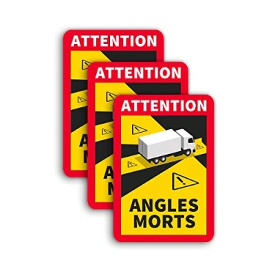 Obrázek 3 kusy magnetických štítků Attention Angles Morts 25 x 17 cm magnet pro nákladní vozidla a karavany výstražná tabule s upozorněním na ceduli Francie UV ochranou