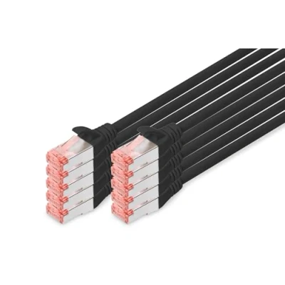 Obrázek DIGITUS LAN kabel Cat 6 5m 10 kusů RJ45 síťový S/FTP Geschirmt kompatibilní s 6A &amp; 7 černý