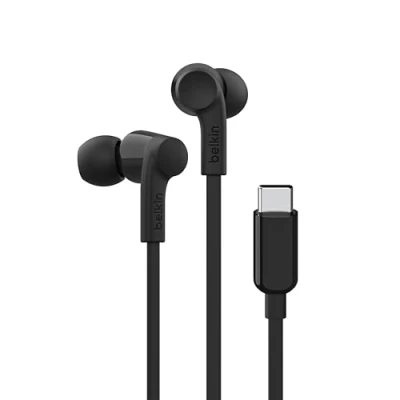 Obrázek Belkin SoundForm kabelová sluchátka do uší s konektorem C, headset mikrofonem; kabelem pro iPhone 15, iPad, Samsung Galaxy, Android a přístroje přípojkou USB C černá