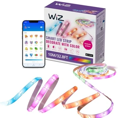 Obrázek WiZ RGBIC LED světelný pásek 10 m, 16 milionů barev + bílé odstíny, dynamické světelné scény, spojuje se s vaším WLAN, ovládání hlasem/ aplikací, funguje Google Home, Alexa a HomeKit