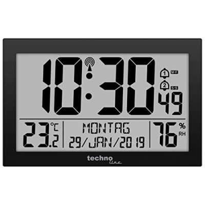 Obrázek Technoline 8016 rádiové nástěnné hodiny s ukazatelem teploty, hrudník, černá, 225 x 143 24 mm, WS8016 černá barva, mm