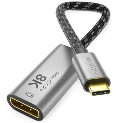 Obrázek deleyCON Adaptér 8K USB C na DisplayPort Pro monitor (8K@60Hz / 4K@120Hz) z hliníku, Thunderbolt 3/4, iPhone 16, 15 Max, MacBook, iPad Pro/Air, Samsung Galaxy S24 S23, Notebook, Tablet