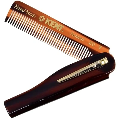 Obrázek Kent 20T Handmade Folding Pocket Comb for Men, Fine Tooth Hair Straightener Everyday Grooming Styling Hair, Beard or Mustache, Use Dry with Balms, Saw Cut Hand Polished, Made in England