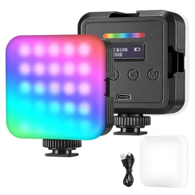 Obrázek NEEWER Magnetické RGB video světlo, 360 plně barevné 61 LED světlo se 3 držáky Cold Shoe Mounts/CRI 97+/20 režimů scény, 2500 K 8500 K/2000 mAh, dobíjecí přenosné selfie