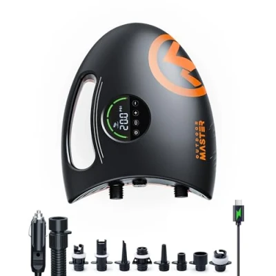 Obrázek OutdoorMaster Shark 2S 88,8Wh SUP čerpadlo elektrické s akumulátorem pro 6 SUP, nafukování a vyprazdňování, 20PSI Stand Up Paddle elektrická pumpa 12 V/15,8 V DC vstup typu C, automatické vypnutí