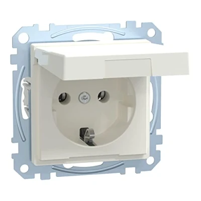 Obrázek Schneider Electric Merten MEG2311 0419 Schuko zásuvka se sklopným víkem, zásuvné svorky, polární bílá, systém M, s ochranným kontaktem