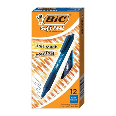 Obrázek BIC Kuličkové pero Soft Feel Grip, v modré, tloušťka linky 0,4 mm, balení po 12 kusech, ideální do kanceláře, domácí kanceláře nebo školy