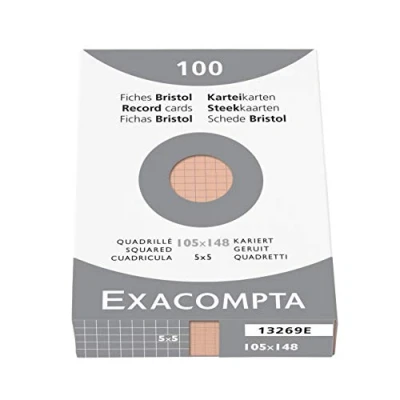 Obrázek Exacompta 13269B kartotéční lístky (karton 205 q/m2, bezdřevý, DIN A6, čtverečkovaný, neděrovaný), balení 100 ks oranžový,