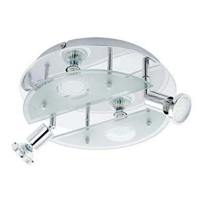 Obrázek EGLO LED stropní svítidlo Cabo 1, se 4 žárovkami, zářič z kovu v chromu, satinované sklo bílé barvě, lampa do obývacího pokoje, vč. osvětlovacího prostředku GU10, teplá
