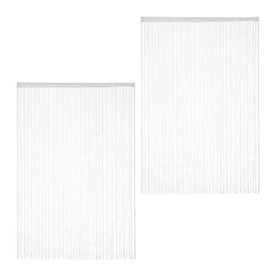 Obrázek Relaxdays Nitkový závěs bílý, sada 2 ks, lze zkrátit, s tunýlkem, pro dveře a okna, záclona, 145 x 245 cm, bílý