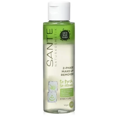 Obrázek Sante Naturkosmetik 2fázový odstraňovač make upu, odstraňuje oční a rty, jemný uklidňující, s extraktem z bio okurek, voděodolný, veganský, 110 ml