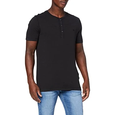 Obrázek camel active Pánské tričko Henley s krátkým rukávem knoflíkovou lištou, černá