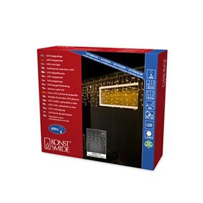 Obrázek Konstsmide 3673 803 LED světelný závěs Eisregen, s bílým globes / pro venkovní použití (IP44) 400 jantarových diod 24 V trafo transparentní kabel