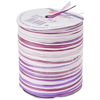 Obrázek PRÄSENT C.E. Pattberg Raffia Multicolour Bastband šeříková, růžová bílá, 50 m dárková stuha k zabalení, 5 pramenných pásků pro kutily, příslušenství dekoraci a tvoření