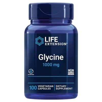 Obrázek Life Extension, Glycine 1000 mg, vysoká dávka, 100 veganských kapslí, laboratorně testováno, bez lepku, vegetariánské, genetického inženýrství