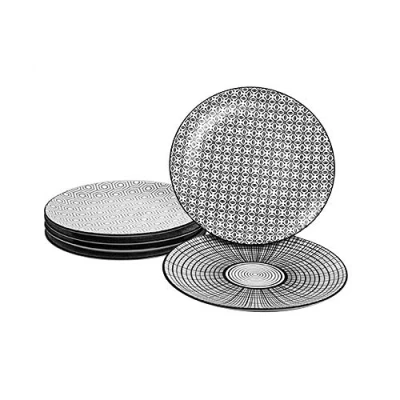 Obrázek Ard&#039;time Komae 6 dezertních talířů černá a bílá z porcelánu, průměr 21 cm, geometrické designy panache, 21,5 x 2