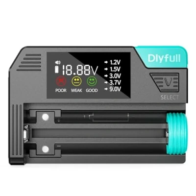 Obrázek Dlyfull tester baterií pro všechny baterie, magnetická univerzální LCD baterie Check AAA AA C D 9V &amp; knoflíkové články, jednoduchý nabíjecí 1,2 V 1,5 3 a 3,7 V, s kabelem