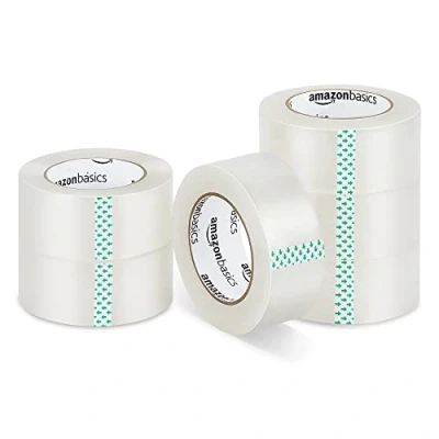 Obrázek Amazon Basics Přepravní a balicí páska, standardní šířka: 4,7 cm š x 99,6 m, křišťálově čirá, 6 kusů, průhledná