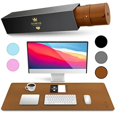 Obrázek HAMZAM PU kožená podložka na psací stůl velká 90 x 40 cm Premium kvalitně šitá s funkcí myši pod Desk Mat