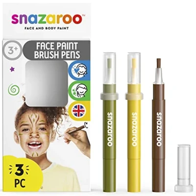 Obrázek Snazaroo 1180143 Dětské líčidlo, tužka na líčení se štětcovým hrotem, sada 3 barev džungle, žlutá/hnědá/zelená