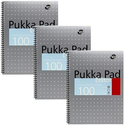 Obrázek Pukka Pad, A4+ Metallic Editor Pad 3dílné balení spirálový poznámkový blok s 8mm linkováním a papírem 80 GSM 100 stran