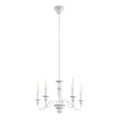 Obrázek EGLO Závěsné svítidlo Caposile, 5 svítidel lustr vintage, venkovský styl, Shabby Chic, závěsná lampa z oceli v bílé, na jídelní stůl, do obývacího pokoje s objímkou E14