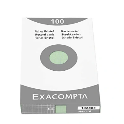 Obrázek Exacompta 13248E balení (se 100 kartotéčními kartami, neděrované DIN A5, 148 x 210 mm, 205 g, čtverečkované, ideální pro školu) zelené