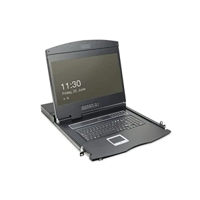 Obrázek DIGITUS 19&quot; KVM konzole s TFT displejem (16:9), rozložení klávesnice, Switch 8 VGA porty, černá